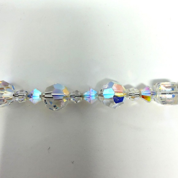 Aurora Crystal Faceted Glass Beaded Bracelet Clear Toggle Clasp 8 Inch - Picture 6 of 7